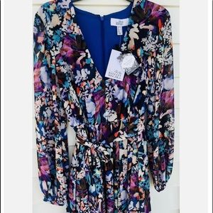 Elegant, Belle Badgley Mischka Dress 0 Ladies Purple Multi, lined, tie belt